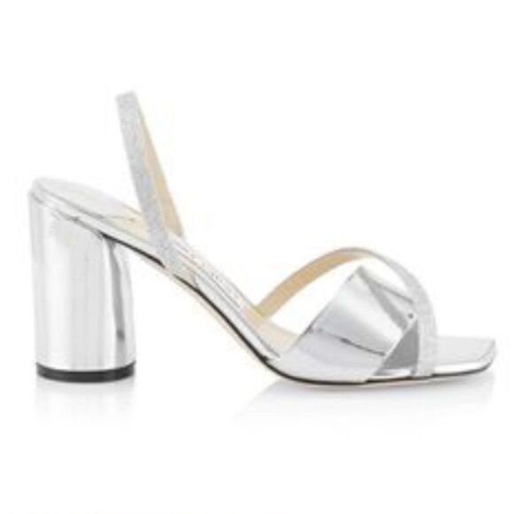 Jimmy Choo Plum Metallic Leather & Glitter Slingback Sandals size 37 - Picture 1 of 11